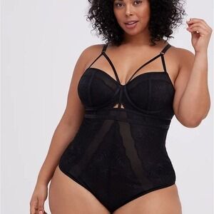 Torrid Curve Black Lace Strappy Studded Bodysuit Plus Size 0 L 12 New‎ With Tags